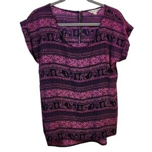 🔥5 for $20🔥Pink Rose Top Medium Elephant Print Blouse Short‎ Sleeve Casual